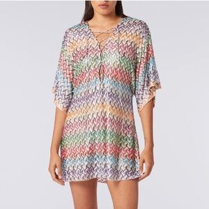 Missoni zig zag knit metallic kaftan beach cover up mini dress